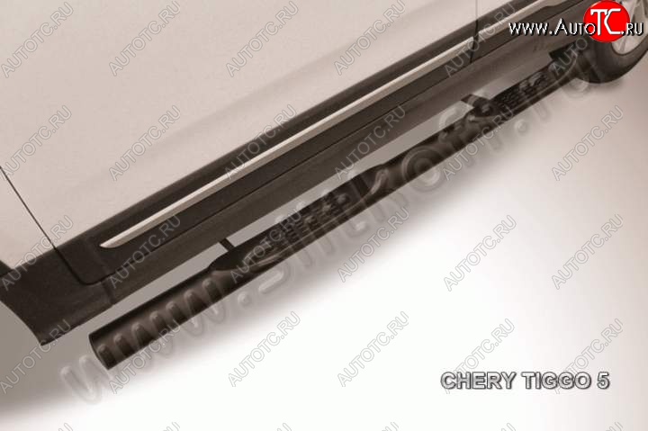 12 399 р. Защита порогов Slitkoff (труба, d76) Chery Tiggo 5 (T21) дорестайлинг (2014-2017) (Цвет: серебристый)  с доставкой в г. Воронеж