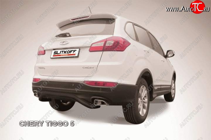 7 999 р. Защита заднего бампера d57 Slitkoff (скоба) Chery Tiggo 5 (T21) дорестайлинг (2014-2017) (Цвет: серебристый)  с доставкой в г. Воронеж
