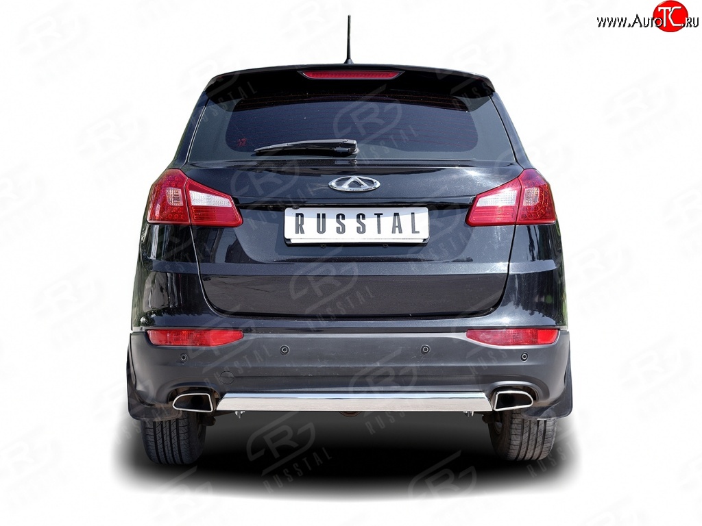 5 599 р. Защита заднего бампера (Ø75x42 мм, нержавейка) Russtal Chery Tiggo 5 (T21) дорестайлинг (2014-2017)  с доставкой в г. Воронеж