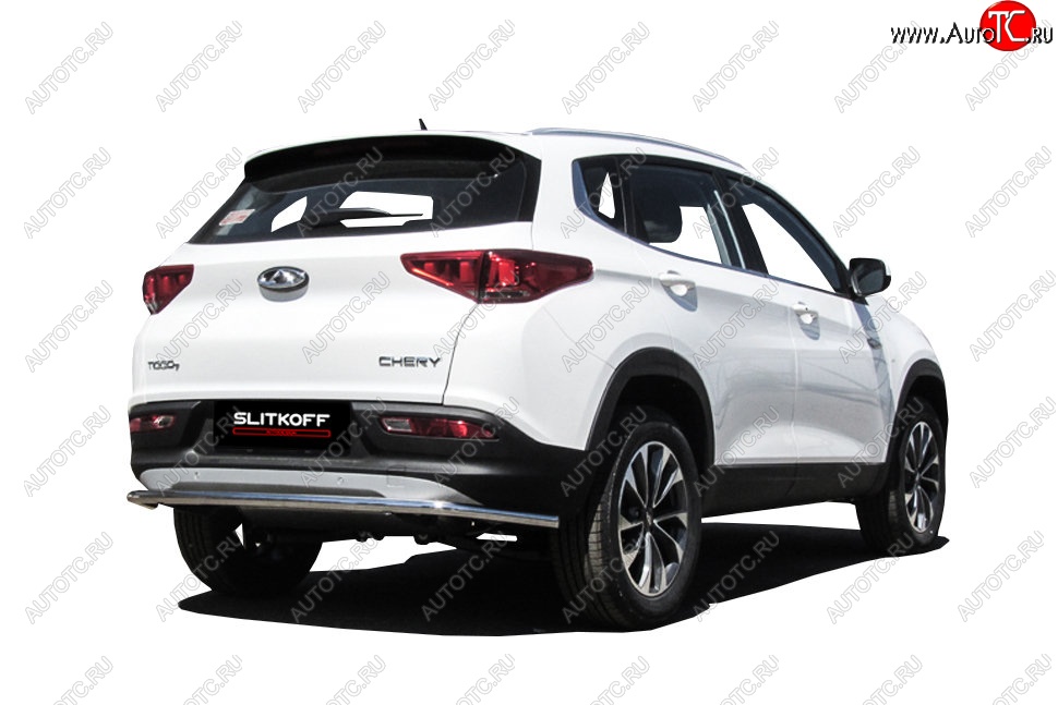 8 449 р. Защита заднего бампера Slitkoff (d42, длинная)  Chery Tiggo 7 (2016-2020) (Нержавейка, Полированная)  с доставкой в г. Воронеж