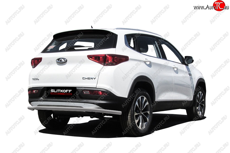 5 899 р. Защита заднего бампера Slitkoff (d42, длинная)  Chery Tiggo 7 (2016-2020) (Сталь с полимерным покрытием. Цвет: серебристый)  с доставкой в г. Воронеж