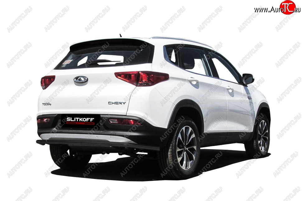 7 599 р. Защита заднего бампера Slitkoff (длинная, d42)  Chery Tiggo 7 (2016-2020) (Сталь с полимерным покрытием. Цвет: чёрный)  с доставкой в г. Воронеж