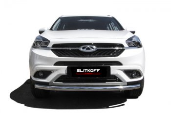 10 849 р. Защита переднего бампера Slitkoff (Ø 57 мм)  Chery Tiggo 7 (2016-2020) (Полированная нержавейка)  с доставкой в г. Воронеж. Увеличить фотографию 2