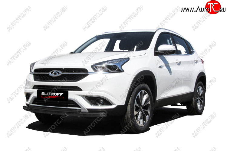 11 099 р. Защита переднего бампера Slitkoff (Ø 57+Ø 42).  Chery Tiggo 7 (2016-2020) (Цвет: черный)  с доставкой в г. Воронеж