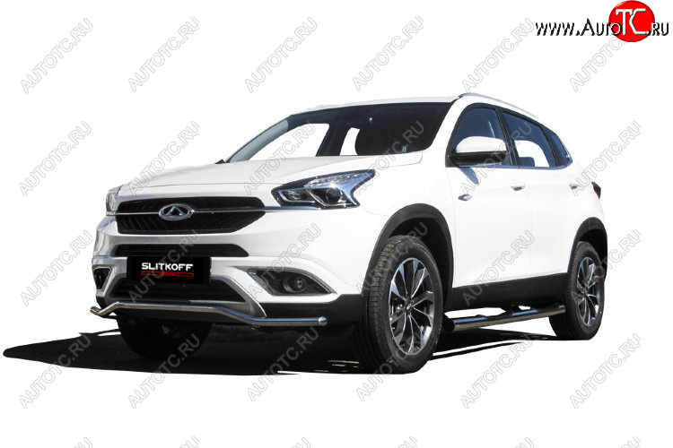 11 599 р. Защита переднего бампера Slitkoff (Ø 42 мм, волна)  Chery Tiggo 7 (2016-2020) (Полированная нержавейка)  с доставкой в г. Воронеж