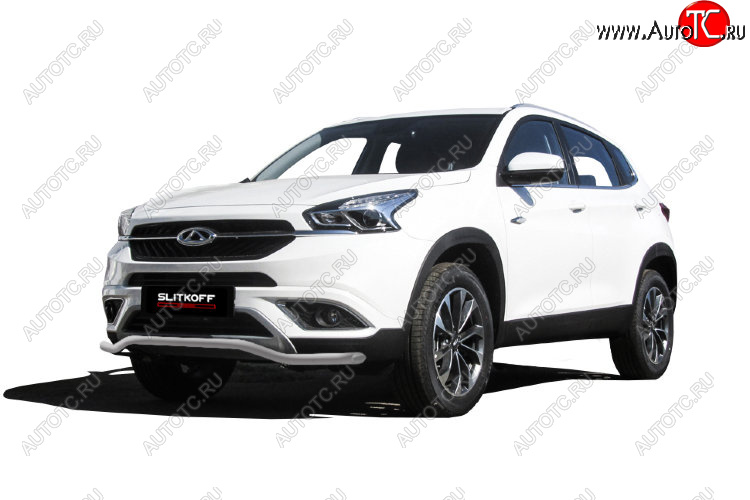7 999 р. Защита переднего бампера Slitkoff (Ø 42 мм, волна) Chery Tiggo 7 (2016-2020) (Цвет: серебристый)  с доставкой в г. Воронеж