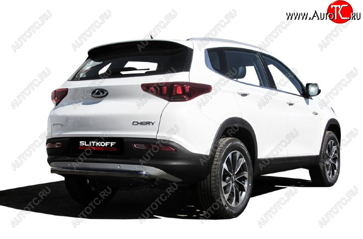 7 599 р. Защита заднего бампера Slitkoff (Ø 57 мм)  Chery Tiggo 7 (2016-2020) (Цвет: черный)  с доставкой в г. Воронеж