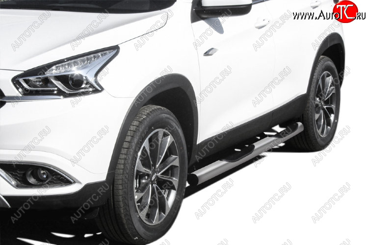 12 499 р. Защита порогов Slitkoff (Ø 76 мм, с проступями) Chery Tiggo 7 (2016-2020) (Цвет: серебристый)  с доставкой в г. Воронеж