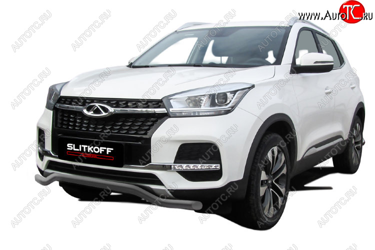 7 999 р. Защита переднего бампера Slitkoff (Ø 42 мм, волна)  Chery Tiggo 4 (2018-2023) 1-ый рестайлинг (Цвет: серебристый)  с доставкой в г. Воронеж