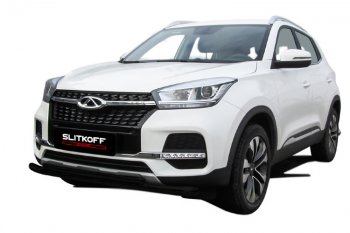 Защита переднего бампера Slitkoff (Ø 57+Ø 42) Chery Tiggo 4 1-ый рестайлинг (2018-2023)