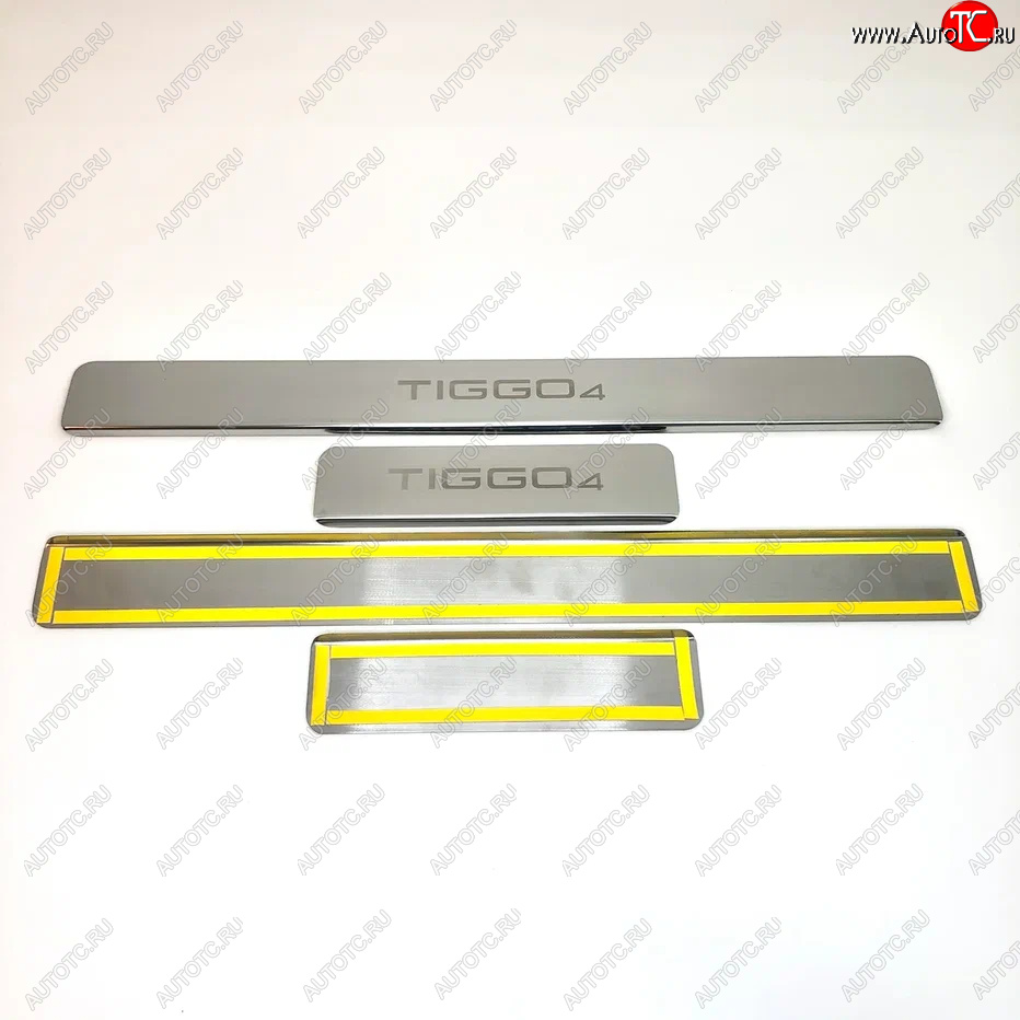 2 179 р. Накладки порожков салона INOX Chery Tiggo 4 1-ый рестайлинг (2018-2023) (Нержавеющая сталь)  с доставкой в г. Воронеж