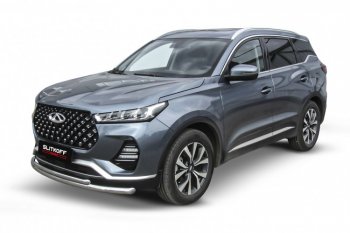 13 899 р. Защита переднего бампера Slitkoff (Ø 57+Ø 42 мм).  Chery Tiggo 7 PRO - Tiggo 7 Pro Max  T1E (Нержавеющая сталь)  с доставкой в г. Воронеж. Увеличить фотографию 2
