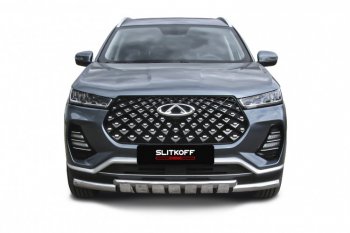 17 299 р. Защита переднего бампера Slitkoff (Ø 57+Ø 42 мм).  Chery Tiggo 7 PRO - Tiggo 7 Pro Max  T1E (Нержавеющая сталь)  с доставкой в г. Воронеж. Увеличить фотографию 2