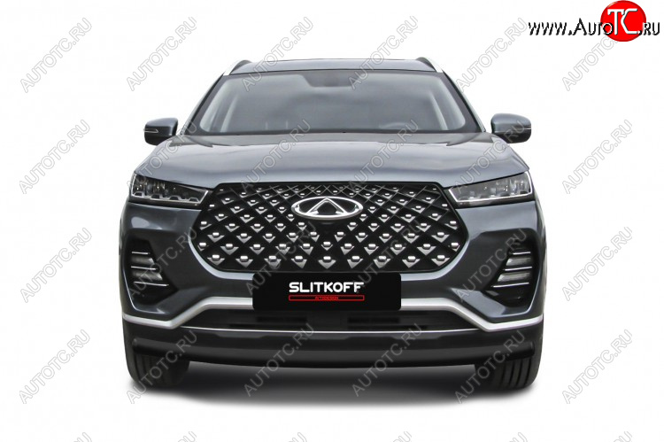 8 299 р. Защита переднего бампера Slitkoff (Ø 57 мм).  Chery Tiggo 7 PRO - Tiggo 7 Pro Max  T1E (Цвет: черный)  с доставкой в г. Воронеж