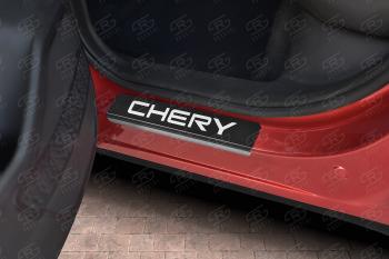1 889 р. Накладки порожков салона Russtal Chery Tiggo 7 PRO (2019-2025) (поверхность карбон с надписью)  с доставкой в г. Воронеж. Увеличить фотографию 3