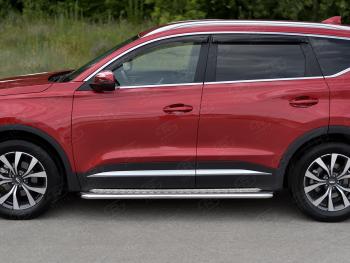 22 999 р. Порожки для ног SLITKOFF (Ø42 мм, с алюминиевым листом)  Chery Tiggo 7 PRO (2019-2025) (Профиль - нержавейка, лист - алюминий)  с доставкой в г. Воронеж. Увеличить фотографию 2