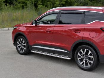 22 999 р. Порожки для ног SLITKOFF (Ø42 мм, с алюминиевым листом)  Chery Tiggo 7 PRO (2019-2025) (Профиль - нержавейка, лист - алюминий)  с доставкой в г. Воронеж. Увеличить фотографию 3
