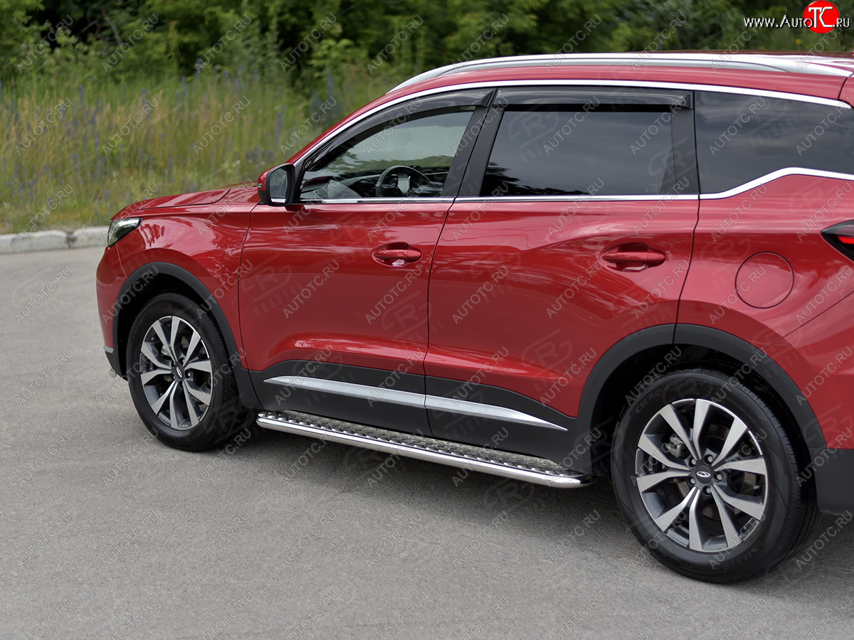21 999 р. Порожки для ног SLITKOFF (Ø42 мм) Chery Tiggo 7 PRO (2019-2025) (профиль - сталь окрашенная, лист - алюминий)  с доставкой в г. Воронеж