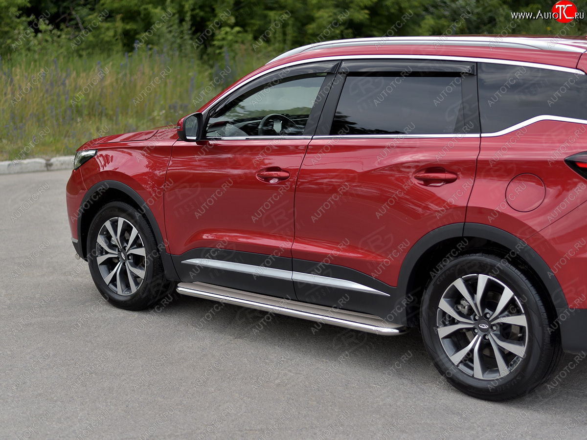 29 699 р. Порожки для ног SLITKOFF (Ø42 мм)  Chery Tiggo 7 PRO (2019-2025) (Профиль - нержавейка, лист - нержавейка)  с доставкой в г. Воронеж