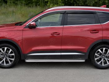 29 699 р. Порожки для ног SLITKOFF (Ø42 мм)  Chery Tiggo 7 PRO (2019-2025) (Профиль - нержавейка, лист - нержавейка)  с доставкой в г. Воронеж. Увеличить фотографию 2