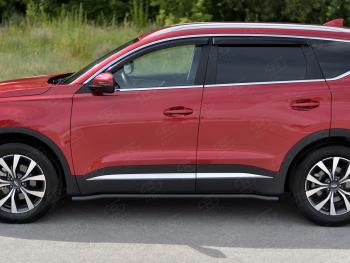 10 599 р. Защита порогов (Ø63 мм, с полимерным покрытием) SLITKOFF  Chery Tiggo 7 PRO (2019-2025) (круглые торцы, черный)  с доставкой в г. Воронеж. Увеличить фотографию 2
