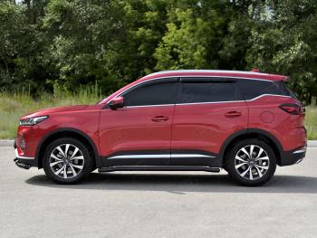10 599 р. Защита порогов (Ø63 мм, с полимерным покрытием) SLITKOFF  Chery Tiggo 7 PRO (2019-2025) (круглые торцы, черный)  с доставкой в г. Воронеж. Увеличить фотографию 3