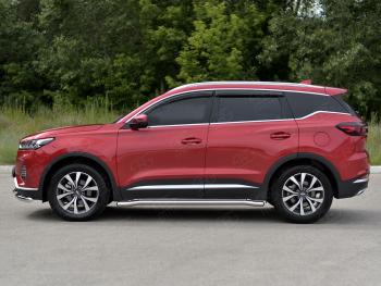 17 499 р. Защита порогов SLITKOFF (Ø63 мм, нержавейка) SLITKOFF  Chery Tiggo 7 PRO (2019-2025) (круглые торцы)  с доставкой в г. Воронеж. Увеличить фотографию 3