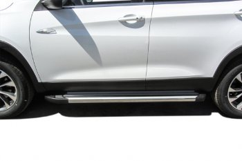 10 699 р. Пороги алюминиевые Slitkoff  Chery Tiggo 7 - Tiggo 7 PRO (Luxe Silver)  с доставкой в г. Воронеж. Увеличить фотографию 4