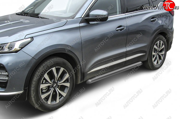 9 699 р. Защита порогов Slitkoff (Ø 76 мм, труба). Chery Tiggo 7 PRO (2019-2025) (Цвет: серебристый)  с доставкой в г. Воронеж