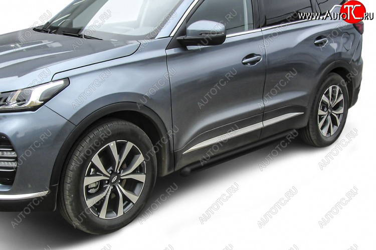 9 699 р. Защита порогов Slitkoff (Ø 76 мм, труба)  Chery Tiggo 7 PRO (2019-2025) (Цвет: черный)  с доставкой в г. Воронеж