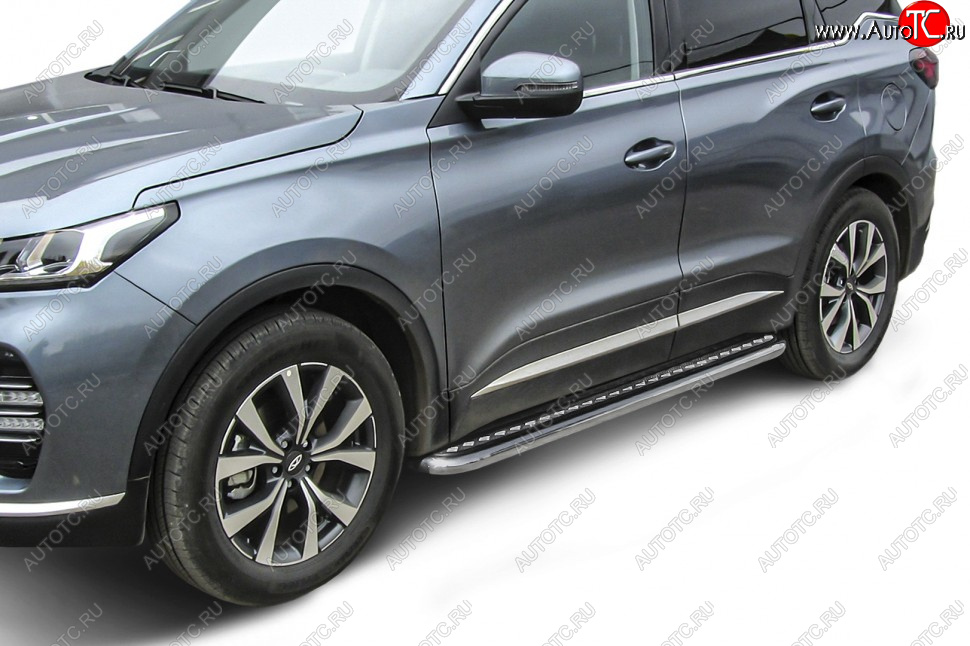 15 499 р. Защита порогов Slitkoff (Ø 57 мм, с листом) Chery Tiggo 7 PRO (2019-2025) (Нержавеющая сталь)  с доставкой в г. Воронеж