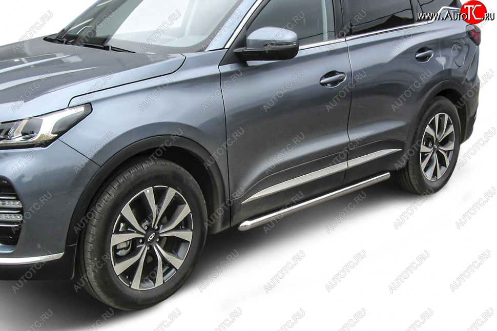 11 999 р. Защита порогов Slitkoff (Ø 57 мм, труба)  Chery Tiggo 7 PRO (2019-2025) (Нержавеющая сталь)  с доставкой в г. Воронеж