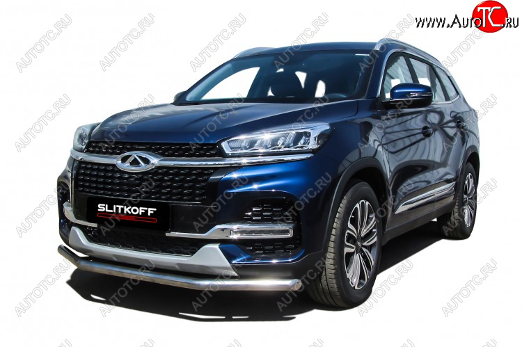 11 599 р. Защита переднего бампера Slitkoff (Ø 57 мм)  Chery Tiggo 8  1 T18 (2019-2023) рестайлинг (Полированная нержавейка)  с доставкой в г. Воронеж