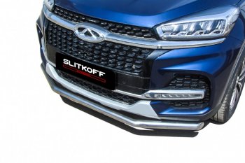 11 599 р. Защита переднего бампера Slitkoff (Ø 57 мм)  Chery Tiggo 8  1 T18 (2019-2023) рестайлинг (Полированная нержавейка)  с доставкой в г. Воронеж. Увеличить фотографию 4