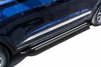 Пороги алюминиевые Slitkoff Chery Tiggo 8  1 T18 (2019-2023) рестайлинг (Luxe Black)