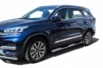 17 699 р. Защита порогов Slitkoff (Ø 76 мм, с проступями)  Chery Tiggo 8 ( (T18),  1 T18) (2018-2023) дорестайлинг, рестайлинг (Полированная нержавейка)  с доставкой в г. Воронеж. Увеличить фотографию 4