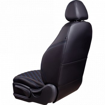 10 499 р. Чехлы для сидений Lord Autofashion Турин Ромб (экокожа, спинка и сиденья 60/40, 2 П-образных подголовника)  Chery Tiggo T11 (2013-2016), Vortex Tingo (2010-2014) (Черный, вставка черная, строчка синяя)  с доставкой в г. Воронеж. Увеличить фотографию 4