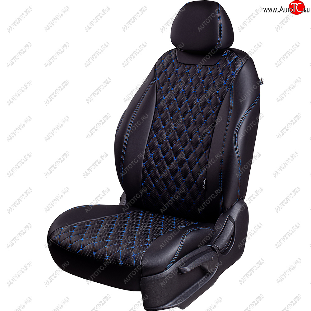 10 499 р. Чехлы для сидений Lord Autofashion Турин Ромб (экокожа, спинка и сиденья 60/40, 2 П-образных подголовника)  Chery Tiggo T11 (2013-2016), Vortex Tingo (2010-2014) (Черный, вставка черная, строчка синяя)  с доставкой в г. Воронеж