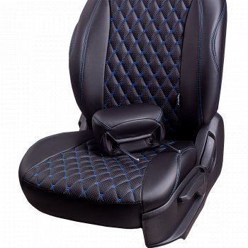 10 499 р. Чехлы для сидений Lord Autofashion Турин Ромб (экокожа, спинка и сиденья 60/40, 2 П-образных подголовника)  Chery Tiggo T11 (2013-2016), Vortex Tingo (2010-2014) (Черный, вставка черная, строчка синяя)  с доставкой в г. Воронеж. Увеличить фотографию 3