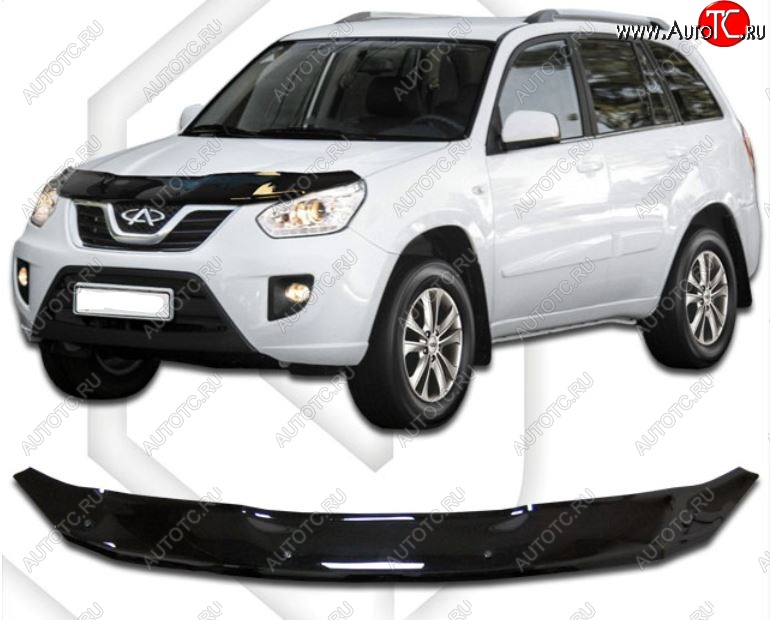 1 899 р. Дефлектор капота CA-Plastic (рестайл)  Chery Tiggo T11 (2013-2016) рестайлинг (Classic черный, Без надписи)  с доставкой в г. Воронеж