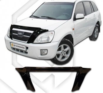 3 699 р. Дефлектор капота (2006-2010) CA-Plastic exclusive Chery Tiggo T11 дорестайлинг (2005-2013) (серия Classic черный, Без надписи)  с доставкой в г. Воронеж. Увеличить фотографию 2