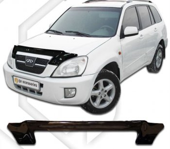 2 799 р. Дефлектор капота (2006-2010) CA-Plastic Chery Tiggo T11 дорестайлинг (2005-2013) (серия Classic черный, Без надписи)  с доставкой в г. Воронеж. Увеличить фотографию 2