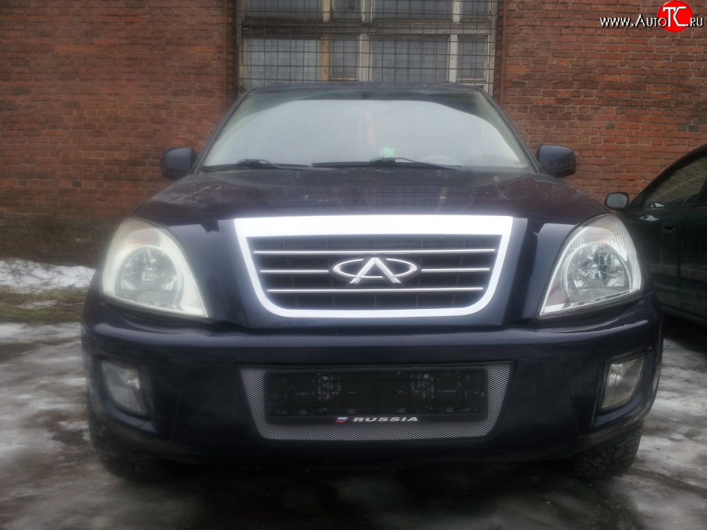 1 539 р. Сетка на бампер Russtal (хром) Chery Tiggo T11 дорестайлинг (2005-2013)  с доставкой в г. Воронеж