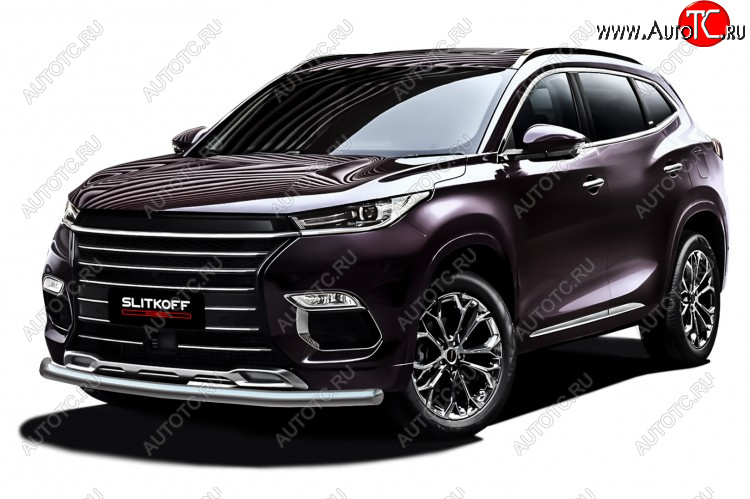 11 899 р. Защита переднего бампера Slitkoff (Ø 57 мм).  EXEED TXL (2020-2021)  дорестайлинг (Нержавеющая сталь)  с доставкой в г. Воронеж