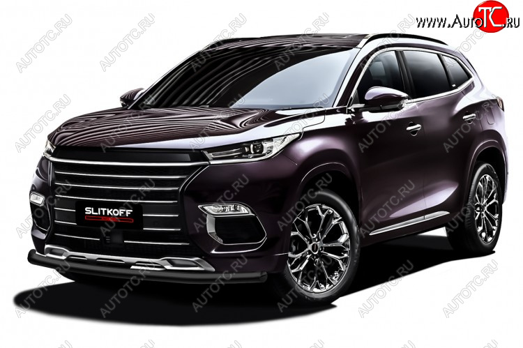 8 299 р. Защита переднего бампера Slitkoff (Ø 57 мм).  EXEED TXL (2020-2021)  дорестайлинг (Цвет: черный)  с доставкой в г. Воронеж