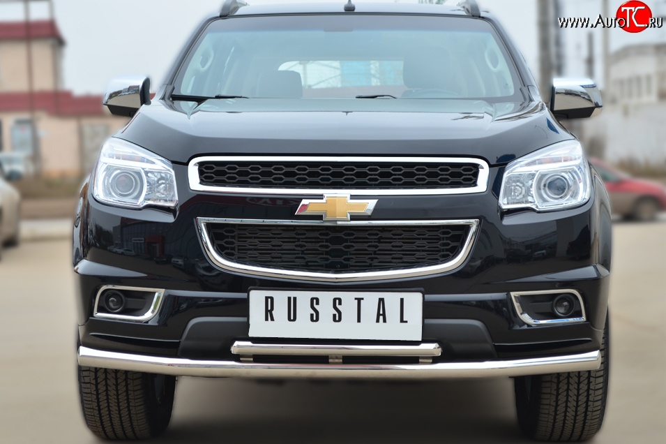 23 999 р. Защита переднего бампера (2 трубыØ63 и 42 мм, нержавейка) SLITKOFF Chevrolet Trailblazer GM800 дорестайлинг (2012-2016)  с доставкой в г. Воронеж