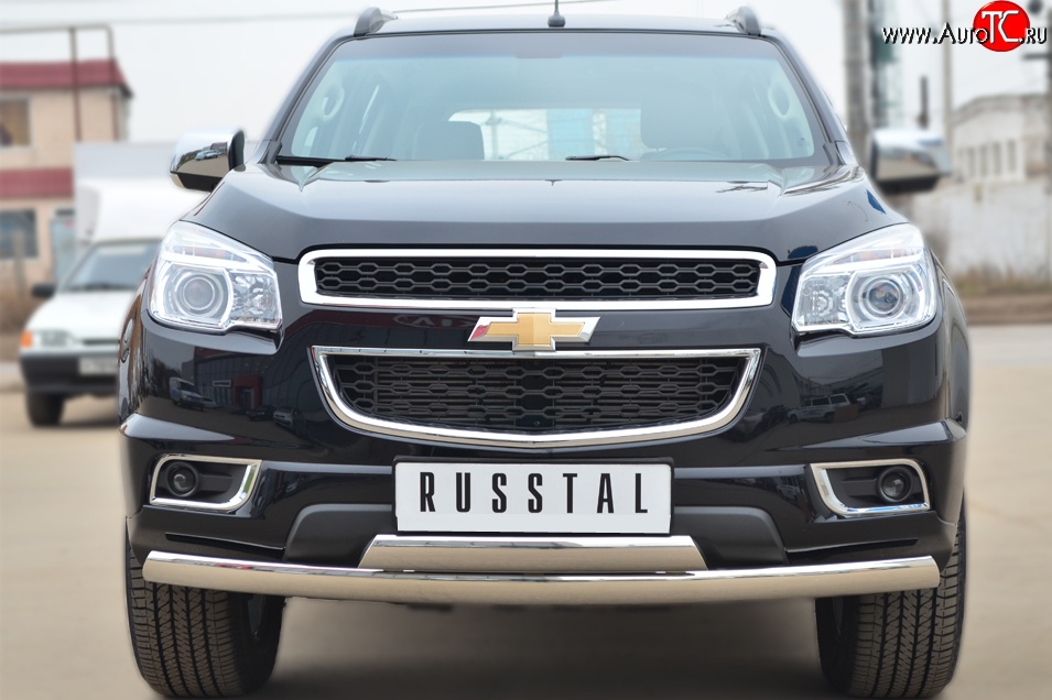 27 999 р. Защита переднего бампера (2 трубыØ75х42 мм, нержавейка) Russtal Chevrolet Trailblazer GM800 дорестайлинг (2012-2016)  с доставкой в г. Воронеж