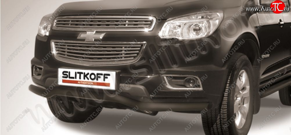 10 849 р. Защита переднего бампера Slitkoff (волна, d57)  Chevrolet Trailblazer  GM800 (2012-2016) дорестайлинг (Сталь с полимерным покрытием. Цвет: чёрный)  с доставкой в г. Воронеж