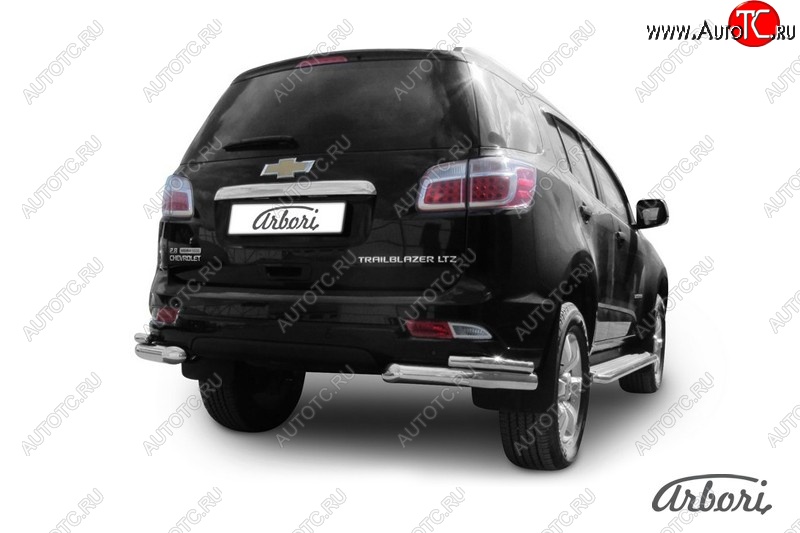 15 479 р. Защита заднего бампера Arbori (уголки, нержавейка, 2 трубы d76 и 42 mm).  Chevrolet Trailblazer  GM800 (2012-2016) дорестайлинг  с доставкой в г. Воронеж