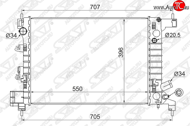5 549 р. Радиатор двигателя SAT (трубчатый, 1.2/1.4, МКПП)  Chevrolet Aveo  T300 (2011-2015), Chevrolet Captiva (2011-2016), Ravon R4 (2016-2020)  с доставкой в г. Воронеж